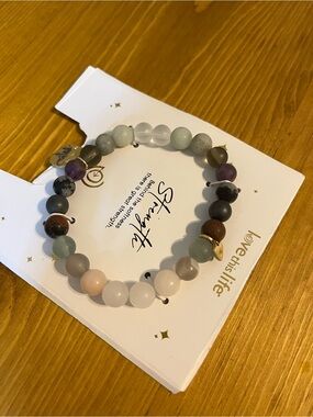 Love this life “Strength” bracelet stone beads and gold plated elephant charm